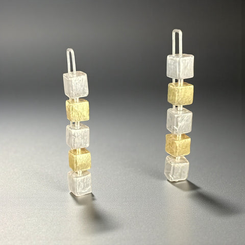 Two Tone Cube Column Earrings