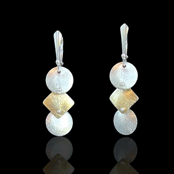Circles and Square Triple Dangle Earrings