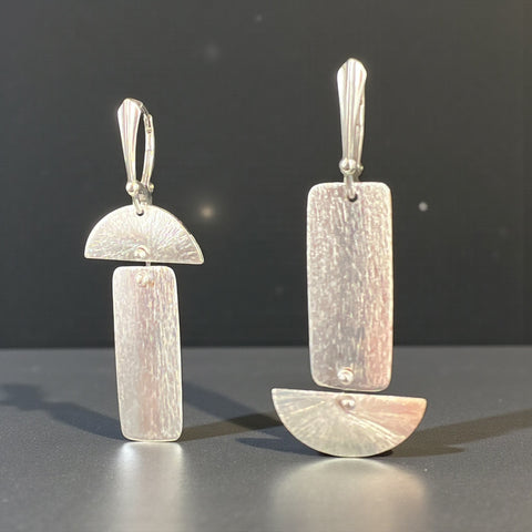 Asymmetrical Modern Arch and Bar Satin Drop Earrings