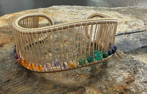 Gold Filled Wave Bracelet with Rainbow Stones