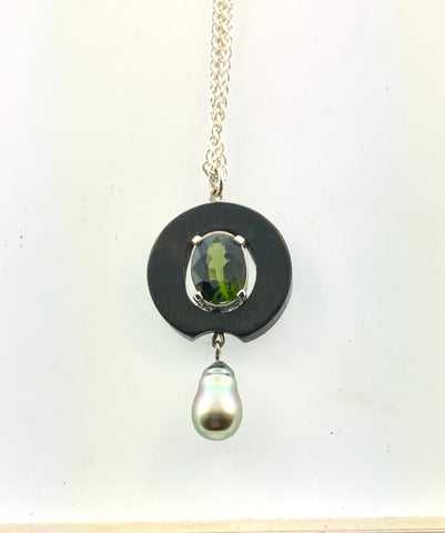 Oval Tourmaline Tahitian Pearl Pendant