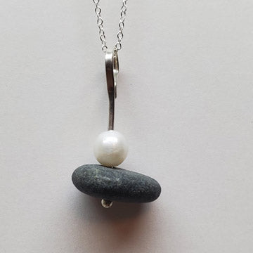 Sterling Basalt and Pearl Pendant