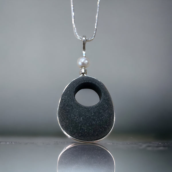 Basalt Necklace with sterling wrap