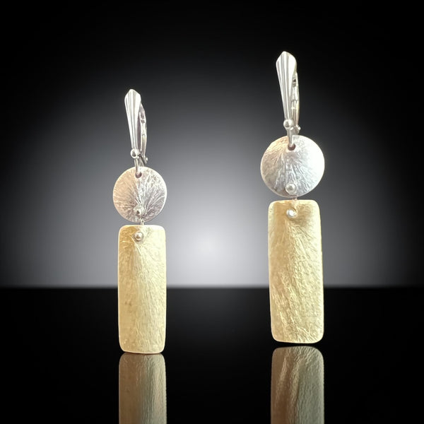 Gold Rectangle Silver Circle Earrings