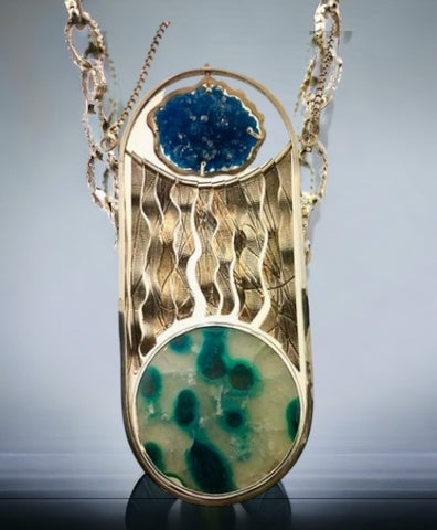 Chrysacola Stone Pendant with Double Sided Cavenite
