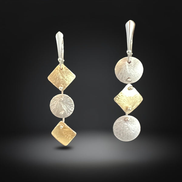 Geometric Gold & Silver Circle Diamond Drop Earrings