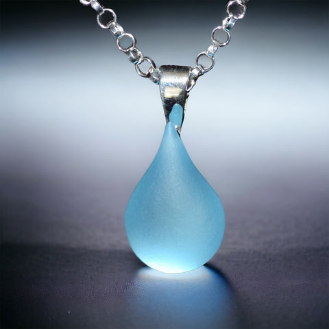 Blue Opal Teardrop Glass Necklace