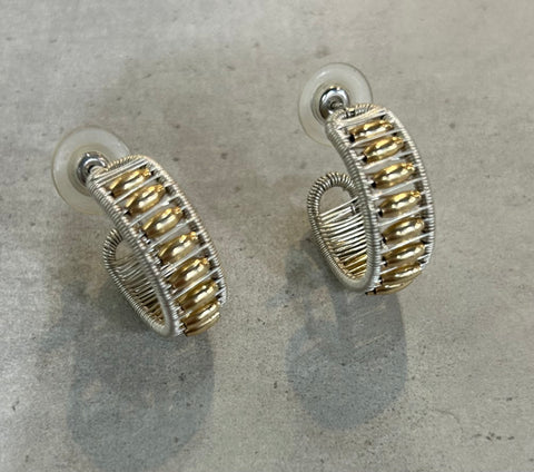 3/4" Silver Hoop Earrings with Gold Filled Long Beads