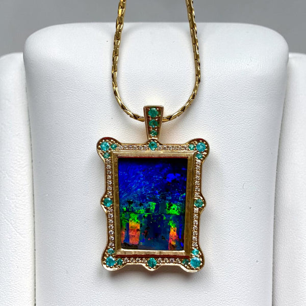 Black Boulder Opal, Paraiba Tourmaline Pendant
