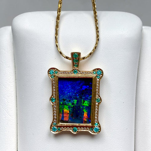 Black Boulder Opal, Paraiba Tourmaline Pendant