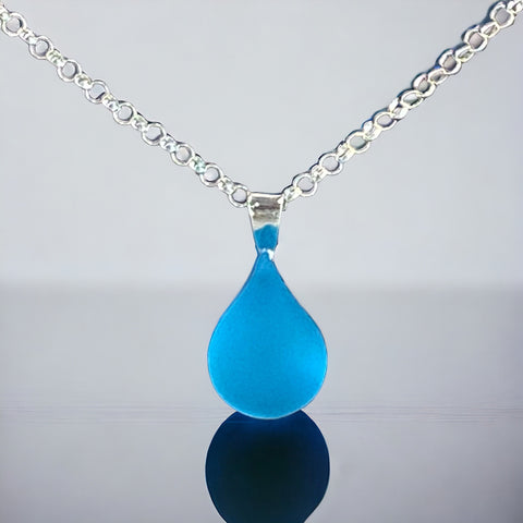 Medium Blue Teardrop Glass Necklace