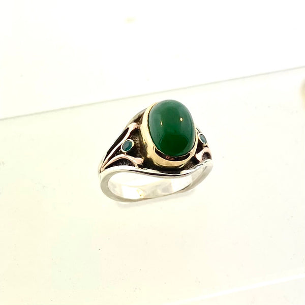 Chalcedony and Paraiba Tourmaline Ring in Sterling, 14K yellow and rose gold