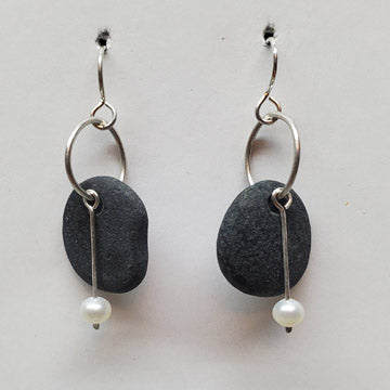 Sterling Basalt Earrings with Pearls
