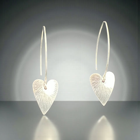 Long Silver Heart Dangle Earrings