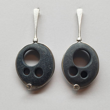 Sterling, Basalt and White Sapphire Earrings