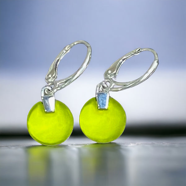 Chartreuse Button Glass Earrings