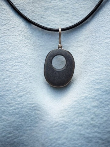 Basalt Sterling Pendant on Leather Cord