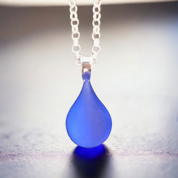Cobalt Blue Teardrop Glass Necklace