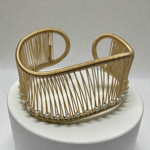 Gold Filled Wave Bracelet with Pearls