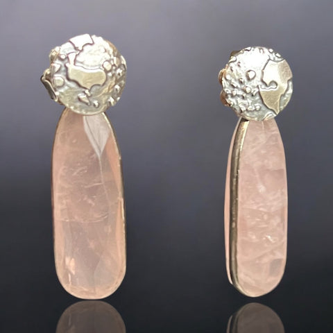 Rose Quartz and Sterling Silver Post Back Earrings