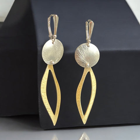 Bold Open Leaf/Circle Gold and Silver dangle earrings