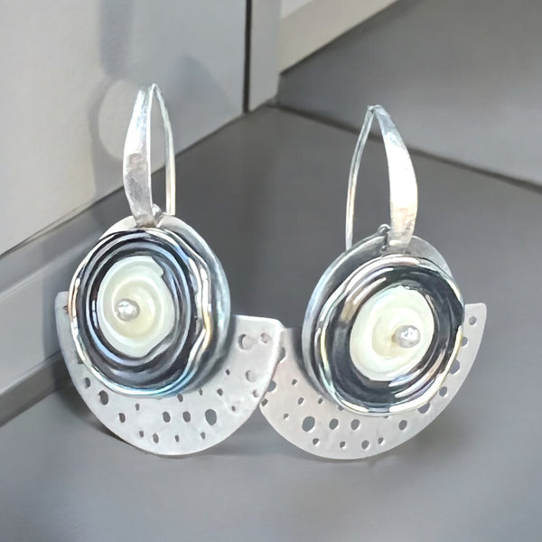 Half Moon Black and White Glass  Dangles