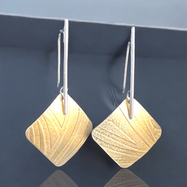 "Nu Gold" Square on Diagonal Dangle Earrings