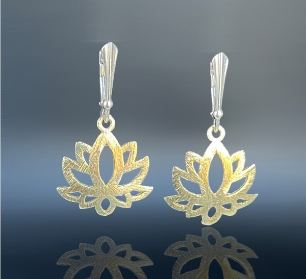 Gold Lotus Flower Lever Back Earrings