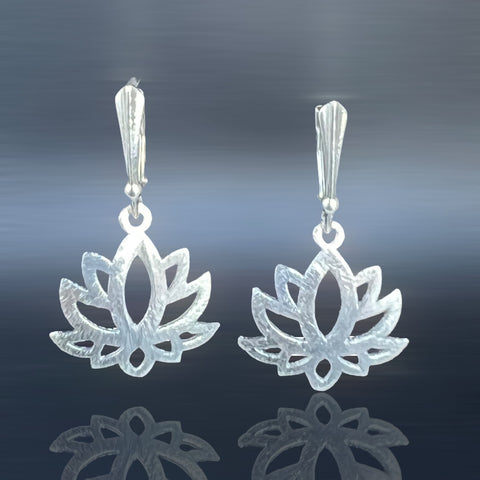 Silver Lotus Flower Lever Back Earrings