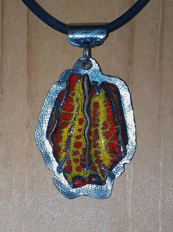 Enamel Yellow, Red Foldformed Copper Necklace