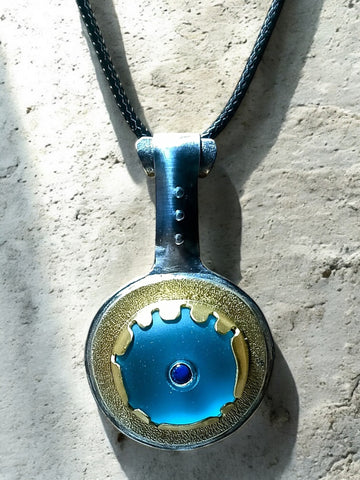 Teal Sea Glass and Lapis Necklace