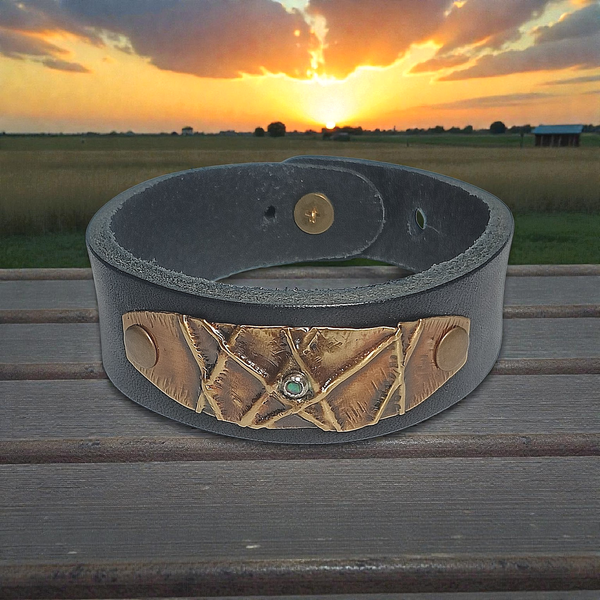 Leather and Brass with Opal Cuff Bracelet