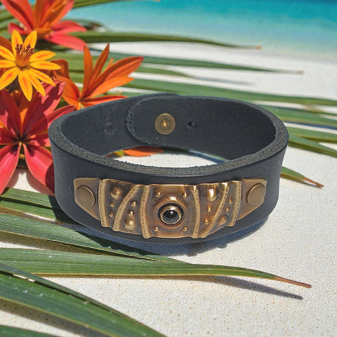 Leather and Brass with Onyx Cuff Bracelet