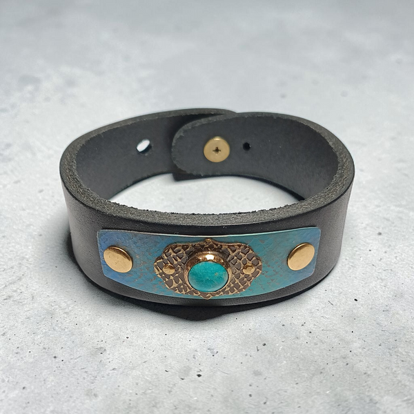Leather and Anodized Titanium with Jasper Cuff bracelet