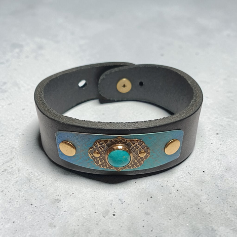 Leather and Anodized Titanium with Jasper Cuff bracelet