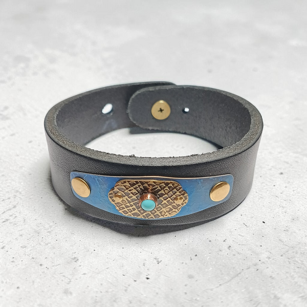 Leather and Anodized Titanium with Turquoise Cuff bracelet