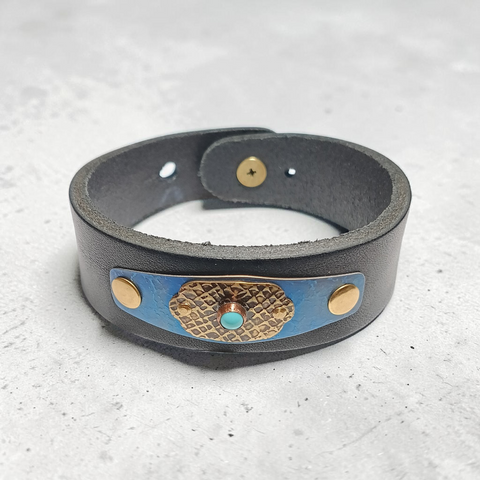 Leather and Anodized Titanium with Turquoise Cuff bracelet