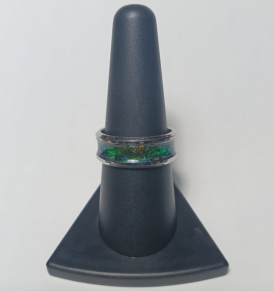 Stainless Steel and Green/Brown Resin Ring Size 8