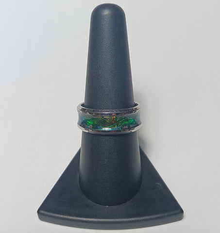 Stainless Steel and Green/Brown Resin Ring Size 8