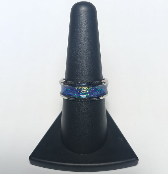 Stainless Steel and Blue/Green Resin Ring Size 9