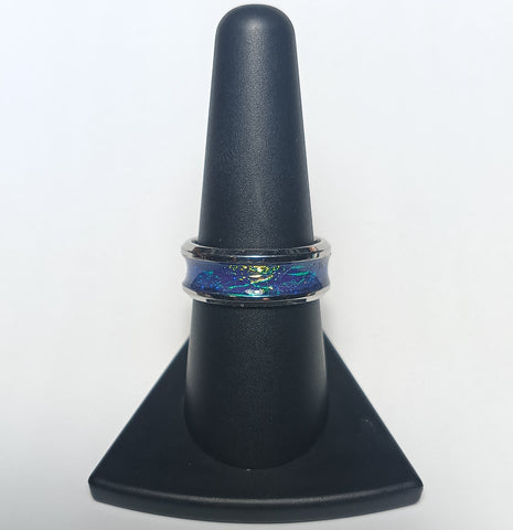 Stainless Steel and Blue/Green Resin Ring Size 9