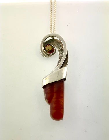 Petrified Bamboo and Tourmaline Pendant