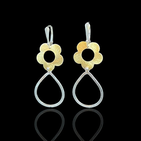 Open Flower Tear Drop Dangle Earrings