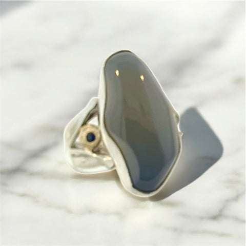 Chalcedony and Sapphire Ring