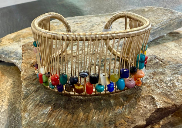 Gold Filled Wave Bracelet with multi colored stones
