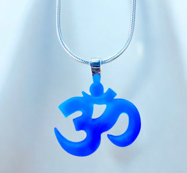 NEW Cobalt Medium Blue Om Glass Necklace