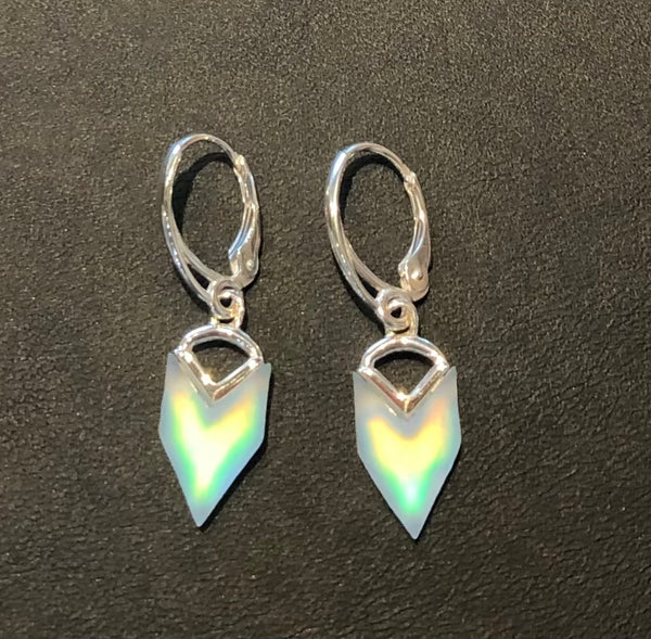 Blue Opalescent Triangle Earrings