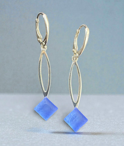 Cobalt Hanging Diamond Glass Earrings