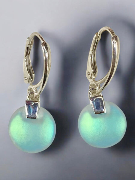 Round Blue Opal Glass Earrings