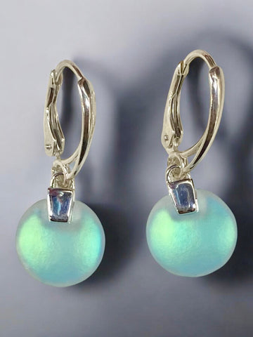 Round Blue Opal Glass Earrings